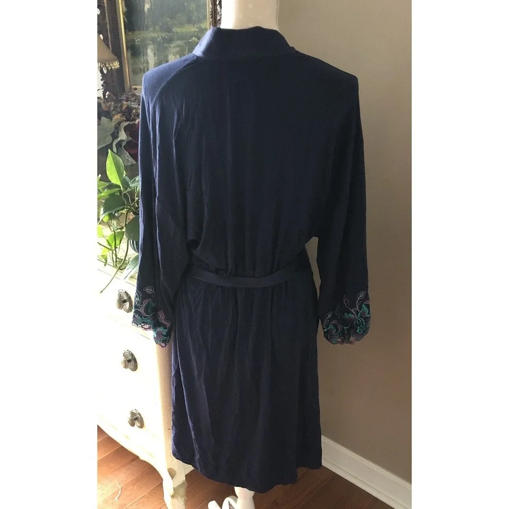 Soma Robe Womens S / M Cool Nights Navy Blue Embroidery Loungewear Comfy Cozy